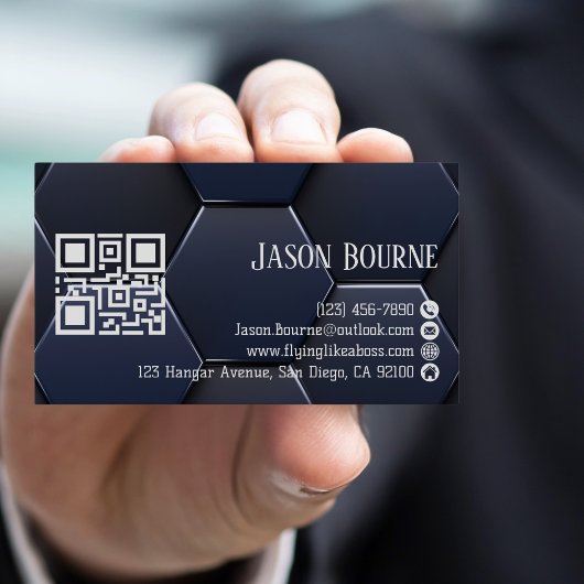 Modern stijlvol blauw wit, professionele QR-code Visitekaartje