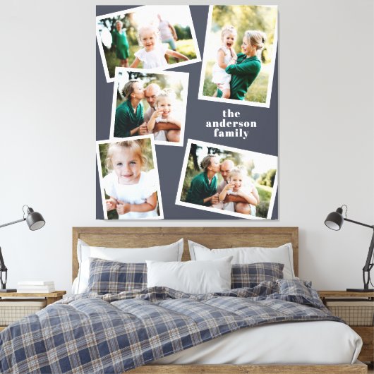 Modern stijlvol, blauw zelfdeken met meerdere foto canvas afdruk (Insitu (Slaapkamer))