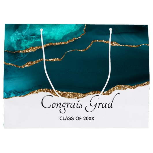 Modern stijlvol Blauwgroen Agaat & Gold Lint Afstu Groot Cadeauzakje (Achterkant)