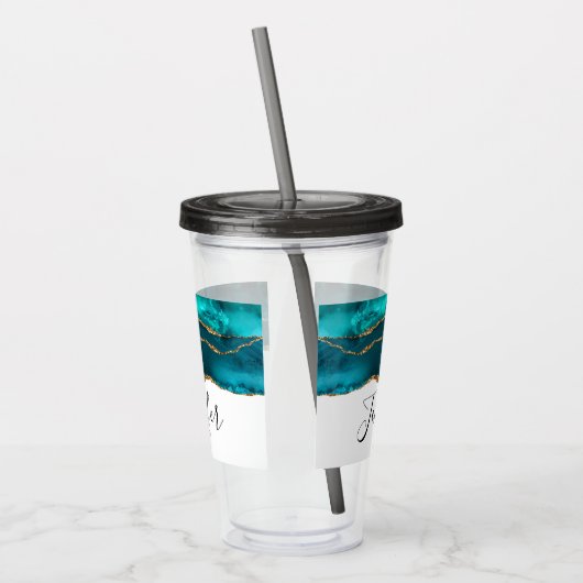 Modern stijlvol Blauwgroen agate & Gold Ribbon op Acryl Drinkbeker (Links)