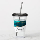 Modern stijlvol Blauwgroen agate & Gold Ribbon op  Acryl Drinkbeker (Achterkant)