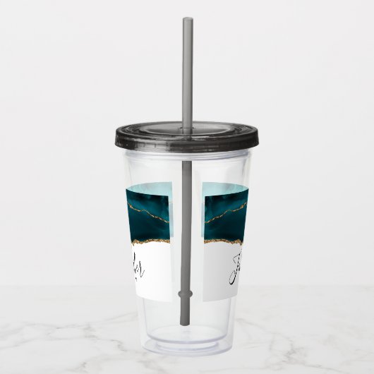 Modern stijlvol Blauwgroen agate & Gold Ribbon op Acryl Drinkbeker (Rechts)