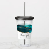 Modern stijlvol Blauwgroen agate & Gold Ribbon op Acryl Drinkbeker (Voorkant)