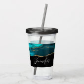 Modern stijlvol Blauwgroen agate & Gold Ribbon op  Acryl Drinkbeker (Achterkant)