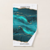 Modern stijlvol Blauwgroen agate & Gold Ribbon op  Bad Handdoek (Handdoek)