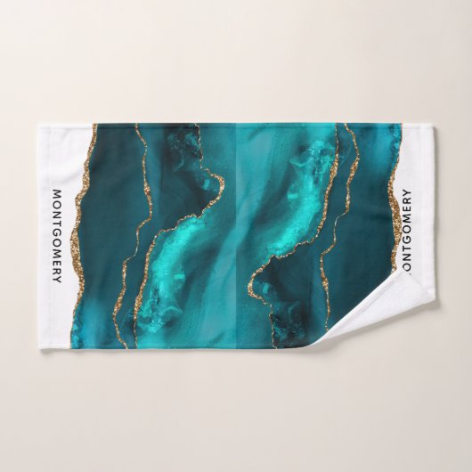 Modern stijlvol Blauwgroen agate & Gold Ribbon op  Bad Handdoek (Handdoek)
