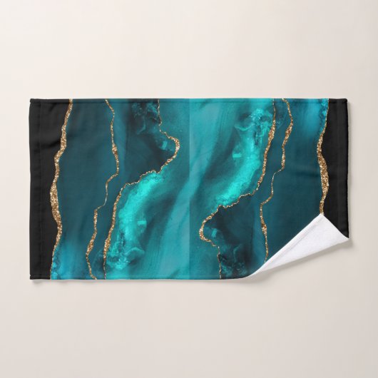 Modern stijlvol Blauwgroen agate & Gold Ribbon op Bad Handdoek (Handdoek)