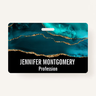 Modern stijlvol Blauwgroen agate & Gold Ribbon op Badge