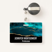 Modern stijlvol Blauwgroen agate & Gold Ribbon op  Badge (Achterkant met intrekbare)