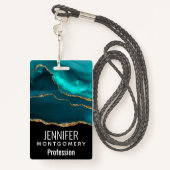 Modern stijlvol Blauwgroen agate & Gold Ribbon op  Badge (Achterkant met draagriem)