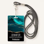 Modern stijlvol Blauwgroen agate & Gold Ribbon op  Badge (Voorkant met draagriem)