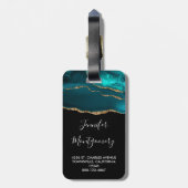 Modern stijlvol Blauwgroen agate & Gold Ribbon op  Bagagelabel (Achterkant verticaal)