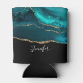 Modern stijlvol Blauwgroen agate & Gold Ribbon op Blikjeskoeler (Achterkant)