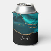 Modern stijlvol Blauwgroen agate & Gold Ribbon op Blikjeskoeler (Blikje Achterkant)