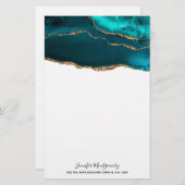 Modern stijlvol Blauwgroen agate & Gold Ribbon op Briefpapier (Voorkant / Achterkant)