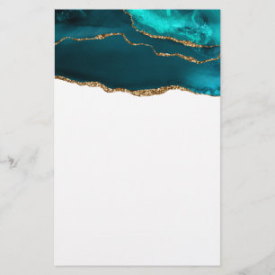 Modern stijlvol Blauwgroen agate & Gold Ribbon op  Briefpapier