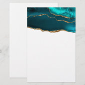 Modern stijlvol Blauwgroen agate & Gold Ribbon op Briefpapier (Voorkant / Achterkant)