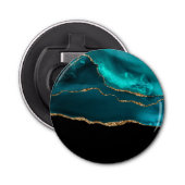 Modern stijlvol Blauwgroen agate & Gold Ribbon op  Button Flesopener (Voorkant)