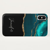 Modern stijlvol Blauwgroen agate & Gold Ribbon op  Case-Mate iPhone Case (Achterkant (horizontaal))