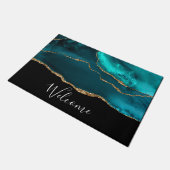 Modern stijlvol Blauwgroen agate & Gold Ribbon op  Deurmat (Schuin)