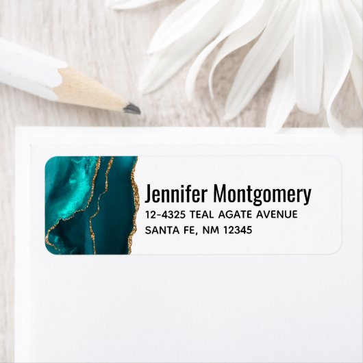 Modern stijlvol Blauwgroen agate & Gold Ribbon op  Etiket (Insitu)