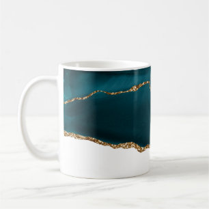 Modern stijlvol Blauwgroen agate & Gold Ribbon op  Koffiemok