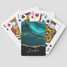 Modern stijlvol Blauwgroen agate & Gold Ribbon op  Pokerkaarten