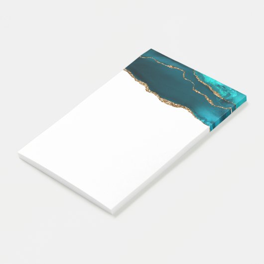 Modern stijlvol Blauwgroen agate & Gold Ribbon op Post-it® Notes (Schuin)
