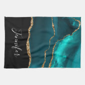 Modern stijlvol Blauwgroen agate & Gold Ribbon op Theedoek (Horizontaal)