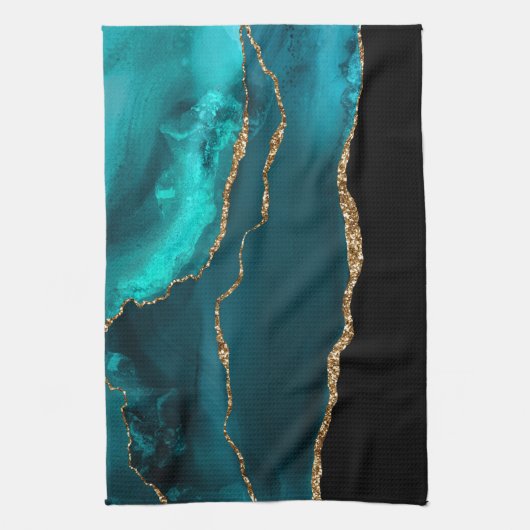 Modern stijlvol Blauwgroen agate & Gold Ribbon op  Theedoek (Verticaal)