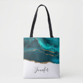 Modern stijlvol Blauwgroen agate & Gold Ribbon op  Tote Bag (Voorkant)