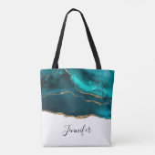 Modern stijlvol Blauwgroen agate & Gold Ribbon op  Tote Bag (Achterkant)