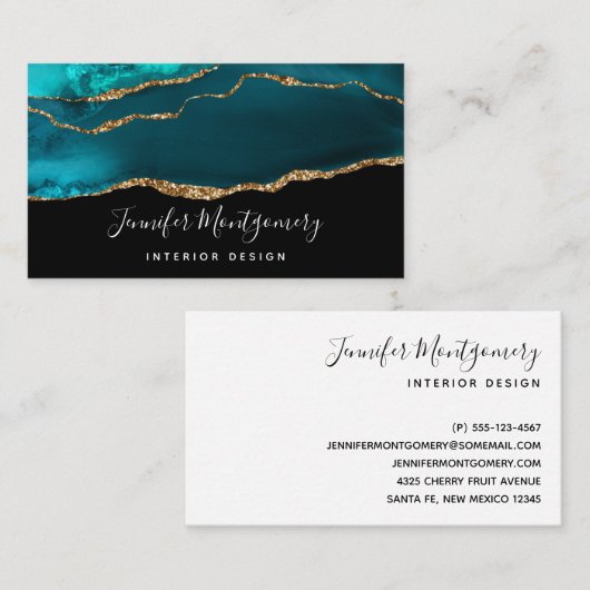 Modern stijlvol Blauwgroen agate & Gold Ribbon op  Visitekaartje (Voorkant / Achterkant)