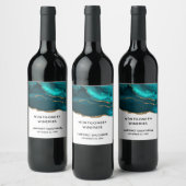 Modern stijlvol Blauwgroen agate & Gold Ribbon op  Wijn Etiket (Flessen)