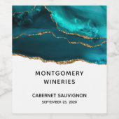 Modern stijlvol Blauwgroen agate & Gold Ribbon op  Wijn Etiket (Enkel label)