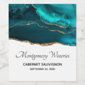 Modern stijlvol Blauwgroen agate & Gold Ribbon op  Wijn Etiket (Enkel label)