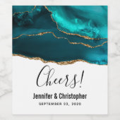 Modern stijlvol Blauwgroen agate & Gold Ribbon op  Wijn Etiket (Enkel label)