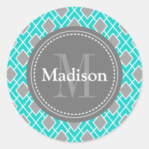 Modern stijlvol Blauwgroen blauw diamantpatroon Ronde Sticker