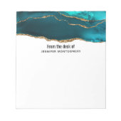 Modern stijlvol Blauwgroen en Gold Agate op wit Notitieblok (Voorkant)