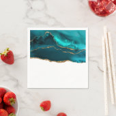 Modern stijlvol Blauwgroen en Gold Agate op wit Servet (Insitu)