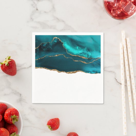 Modern stijlvol Blauwgroen en Gold Agate op wit Servet (Insitu)