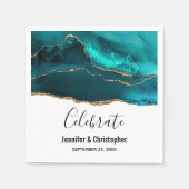 Modern stijlvol Blauwgroen en Gold Agate op wit Servet (Voorkant)