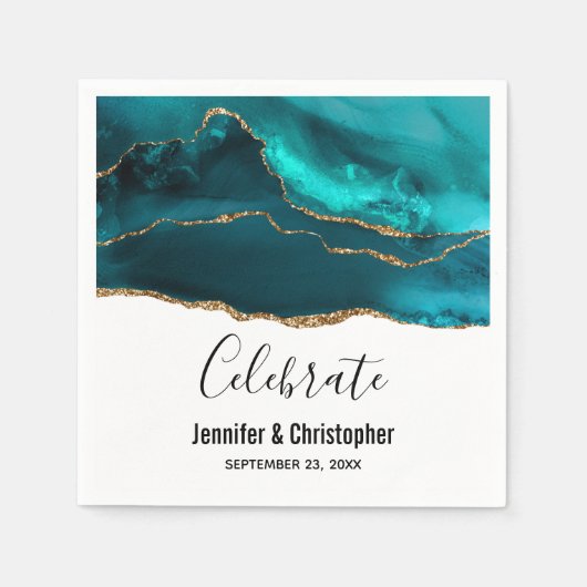 Modern stijlvol Blauwgroen en Gold Agate op wit Servet (Voorkant)