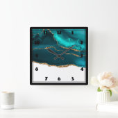 Modern stijlvol Blauwgroen en Gold Agate op wit Vierkante Klok (Huis)