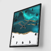 Modern stijlvol Blauwgroen en Gold Agate op wit Vierkante Klok (Hoek)