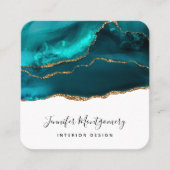 Modern stijlvol Blauwgroen en Gold Agate op wit Vierkante Visitekaartje (Voorkant)