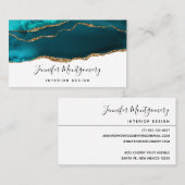 Modern stijlvol Blauwgroen en Gold Agate op wit Visitekaartje (Voorkant / Achterkant)