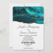 Modern Stijlvol Blauwgroen Goud & Wit Agaat Bruilo Kaart (Voorkant)