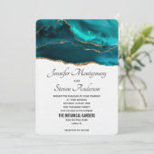 Modern Stijlvol Blauwgroen Goud & Wit Agaat Bruilo Kaart (Staand voorkant)