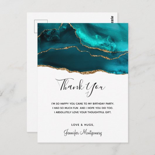 Modern stijlvol Blauwgroen goud & witte agaat dank Briefkaart (Voorkant / Achterkant)